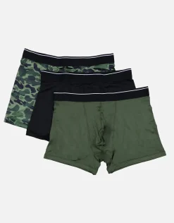3 Pack Mixed Print Boxers in Black/green/camo