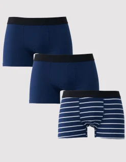 3 Pack Plain & Striped Mixed Trunks in Black