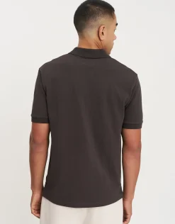 Pique Johnny Collar Short Sleeve Polo in Black