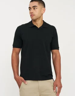 Pique Johnny Collar Short Sleeve Polo in Chocolate