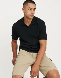 Pique Johnny Collar Short Sleeve Polo in Chocolate