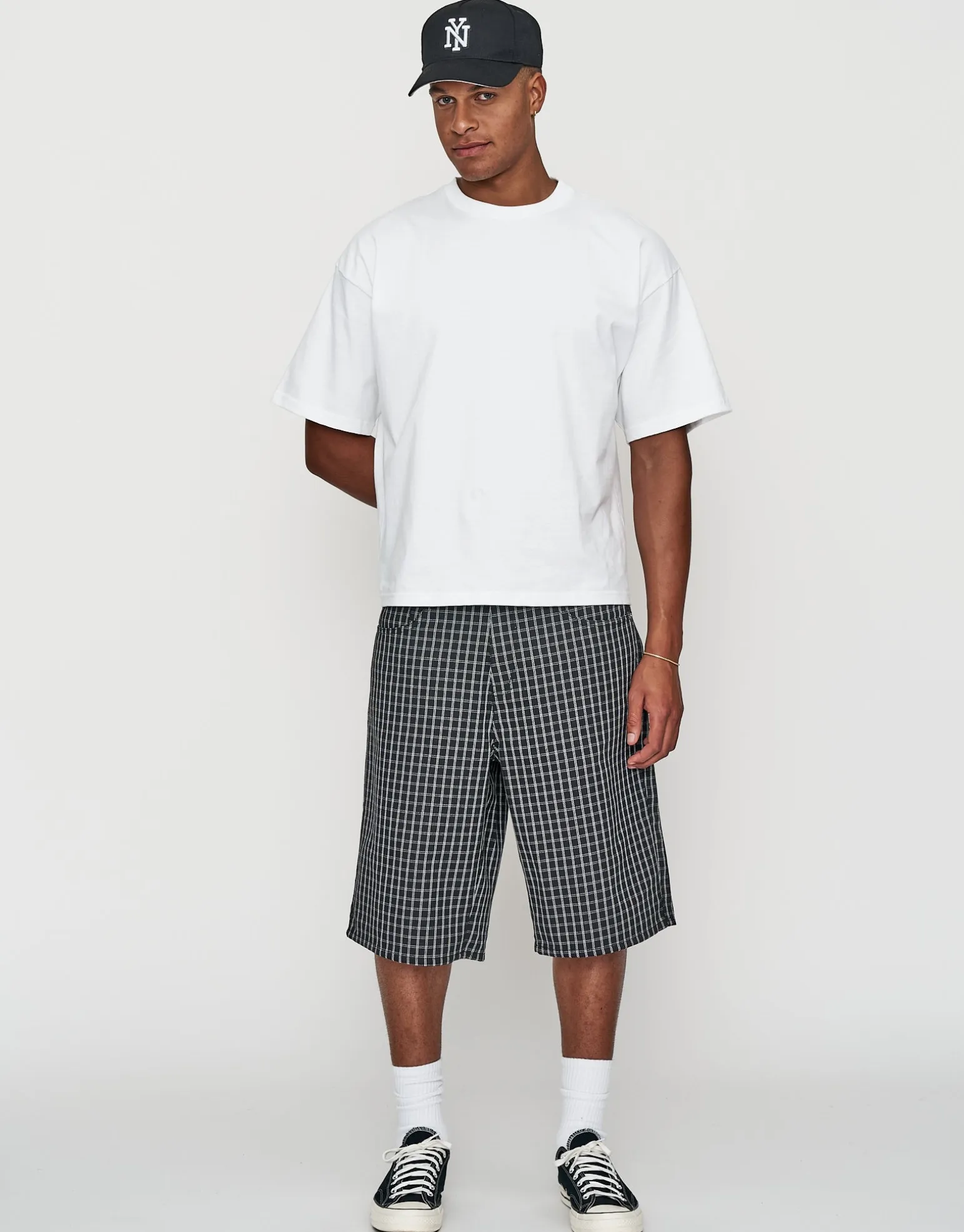 Plaid Baggy Fit Jorts in Black