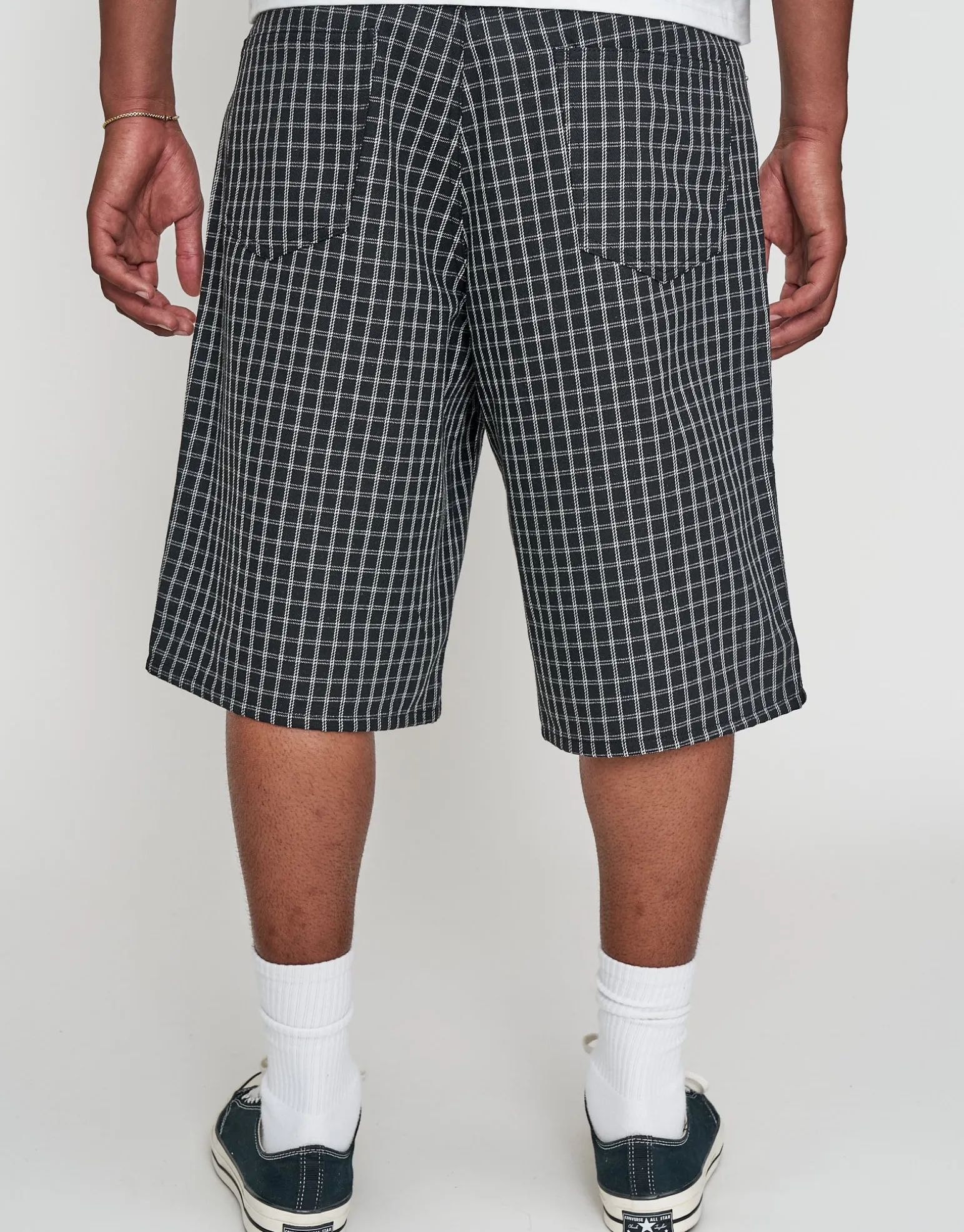 Plaid Baggy Fit Jorts in Black