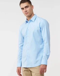 Plain Stretch Slim Fit Dress Shirt in Light Blue