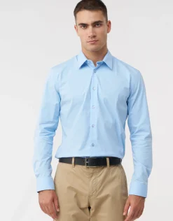 Plain Stretch Slim Fit Dress Shirt in Light Blue