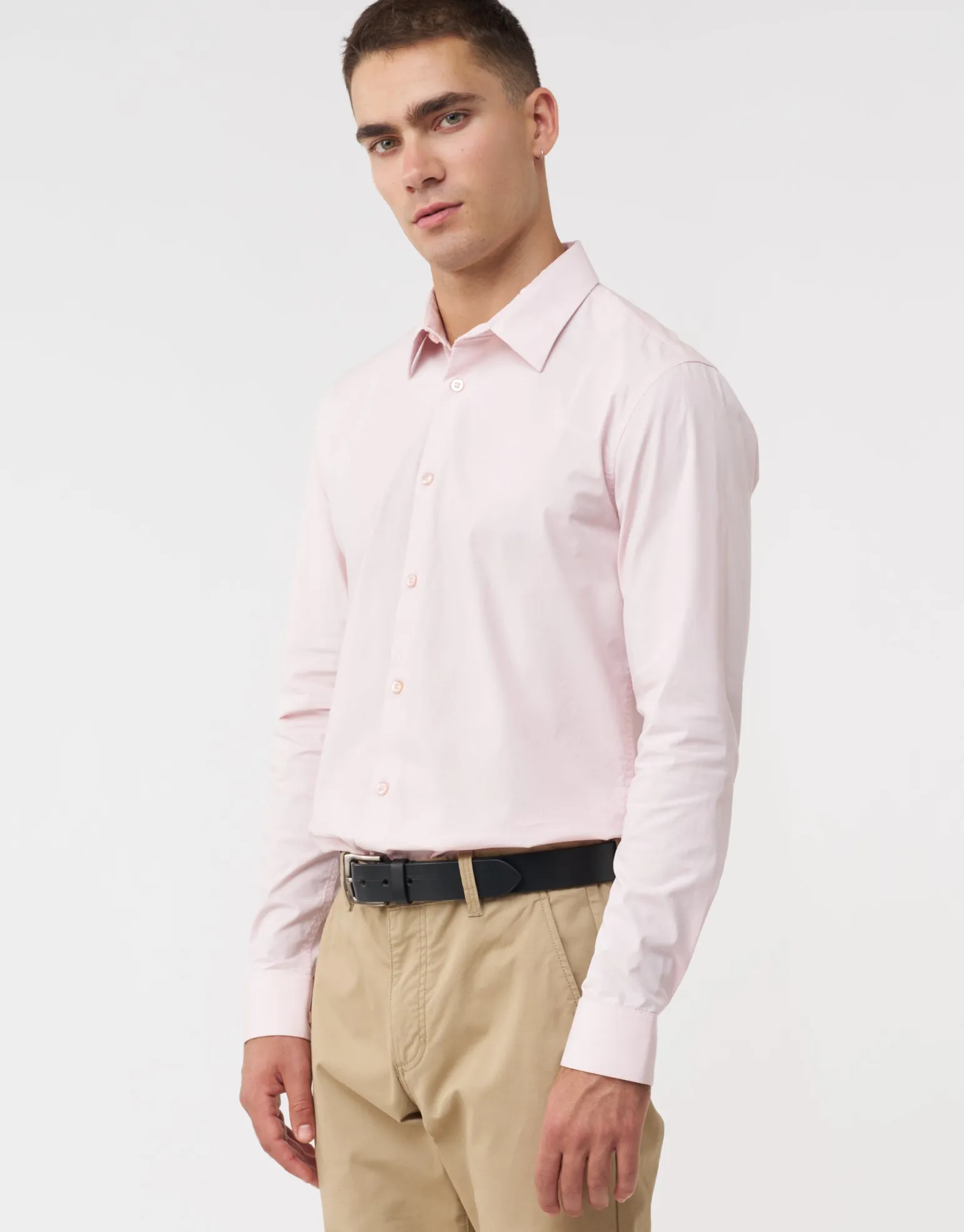 Plain Stretch Slim Fit Dress Shirt in Light Pink