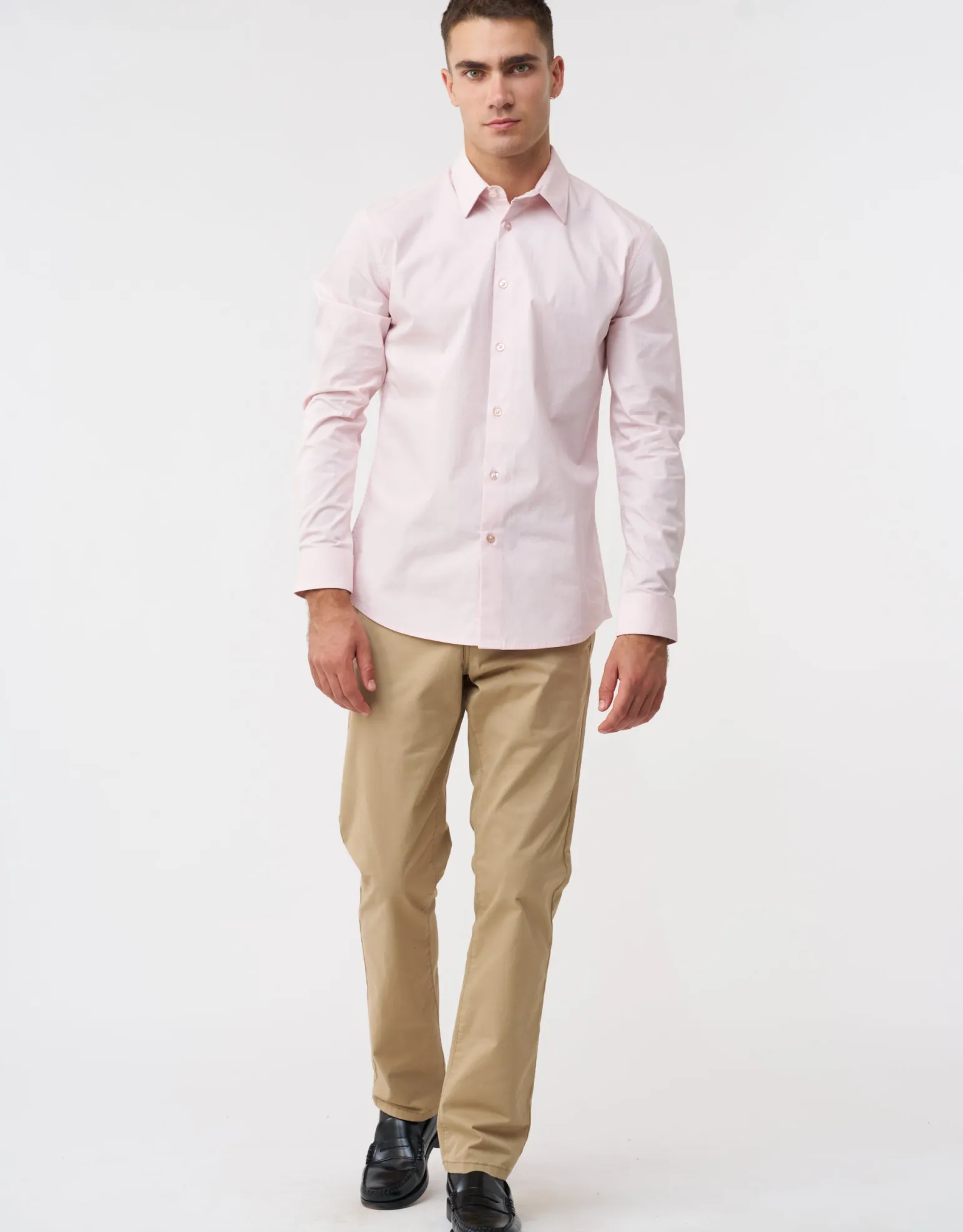 Plain Stretch Slim Fit Dress Shirt in Light Pink