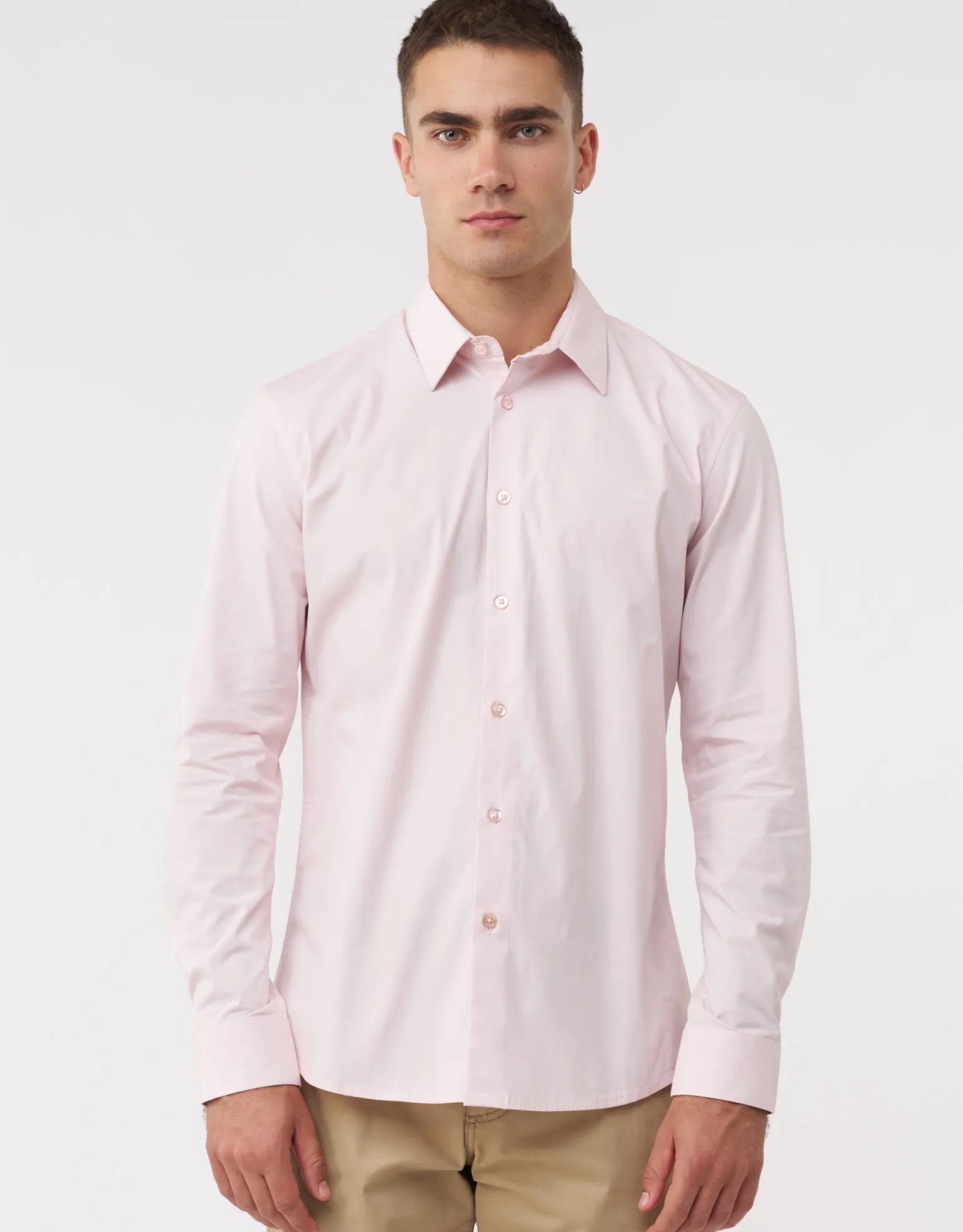 Plain Stretch Slim Fit Dress Shirt in Light Pink
