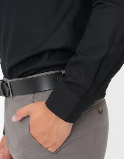 Plain Twill Long Sleeve Dress Shirt in Black