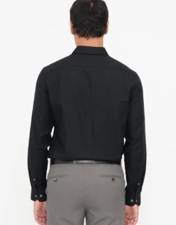 Plain Twill Long Sleeve Dress Shirt in Black