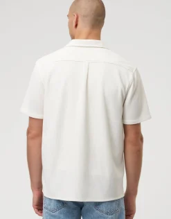 Plisse Pleated Relaxed Short Sleeve Shirt in Putty Grey