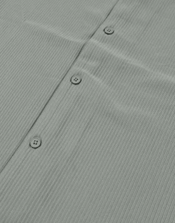 Plisse Pleated Relaxed Short Sleeve Shirt in Putty Grey