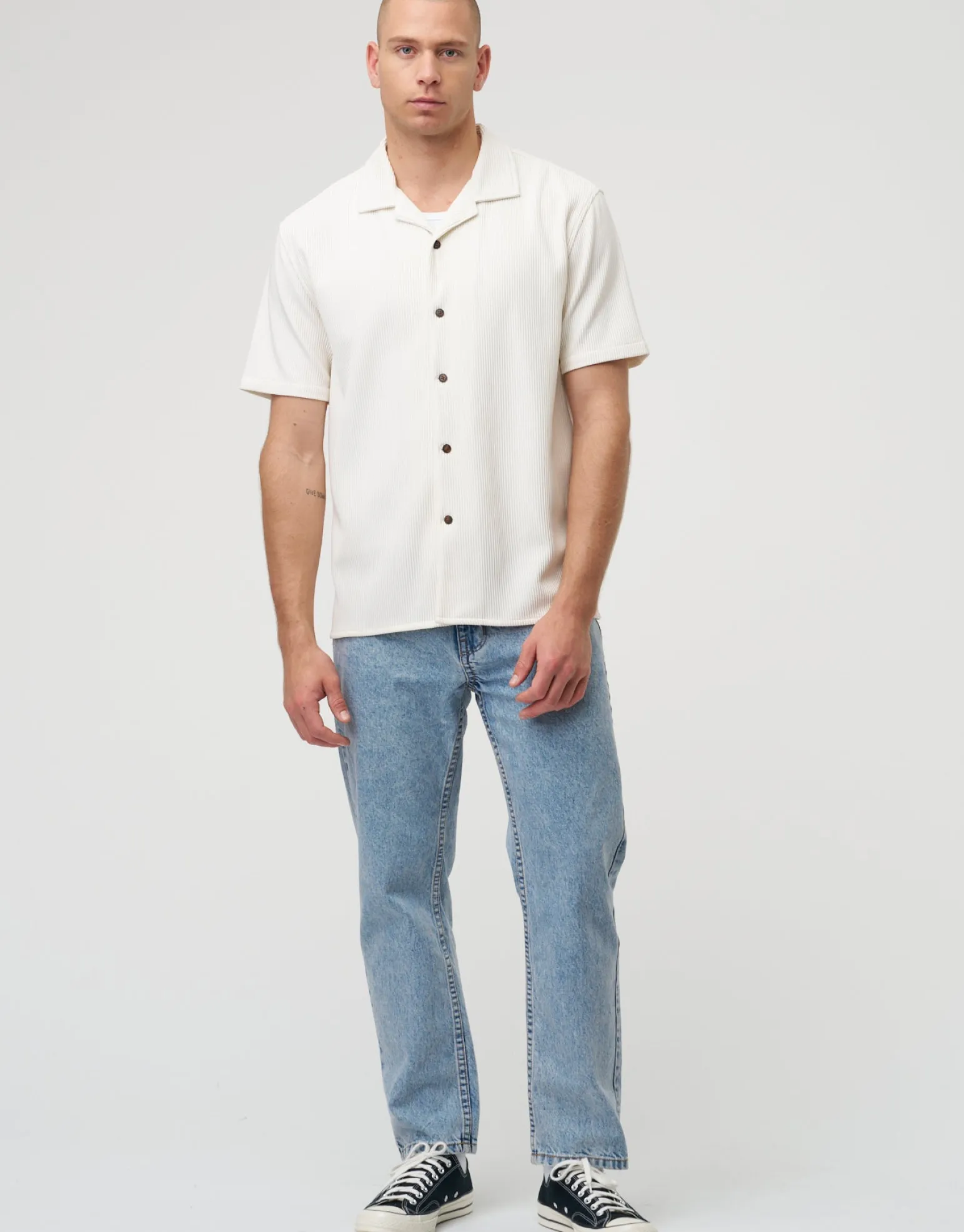 Plisse Pleated Relaxed Short Sleeve Shirt in Putty Grey