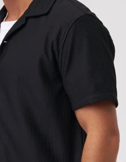 Plisse Pleated Relaxed Short Sleeve Shirt in Putty Grey