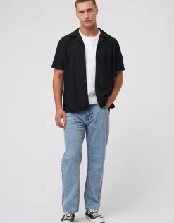 Plisse Pleated Relaxed Short Sleeve Shirt in Putty Grey