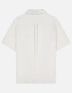 Plisse Pleated Relaxed Short Sleeve Shirt in Putty Grey