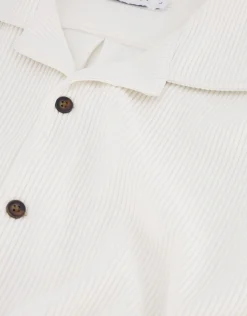 Plisse Pleated Relaxed Short Sleeve Shirt in Putty Grey