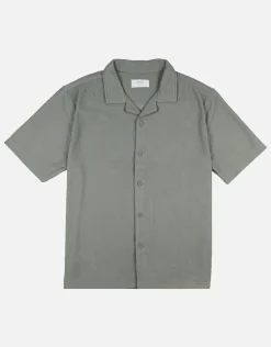 Plisse Pleated Relaxed Short Sleeve Shirt in Black