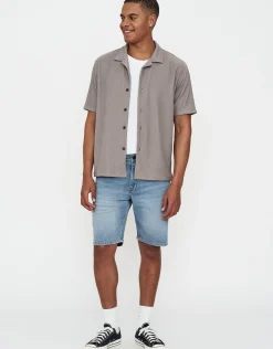 Plisse Pleated Relaxed Short Sleeve Shirt in Dusty Olive