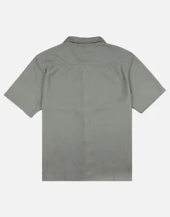 Plisse Pleated Relaxed Short Sleeve Shirt in Dusty Olive