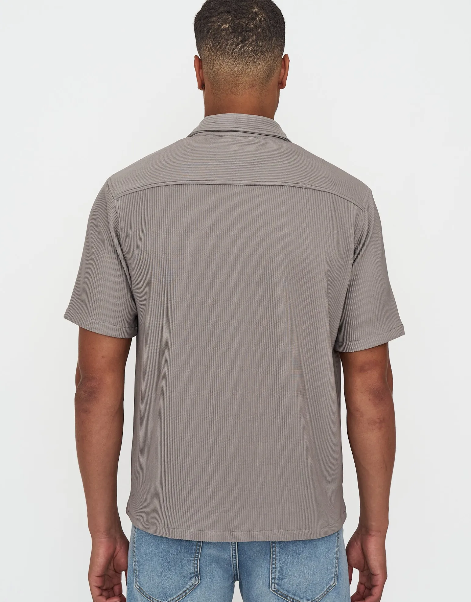 Plisse Pleated Relaxed Short Sleeve Shirt in Dusty Olive
