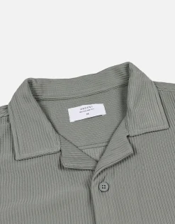 Plisse Pleated Relaxed Short Sleeve Shirt in Dusty Olive