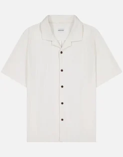Plisse Pleated Relaxed Short Sleeve Shirt in Dusty Olive