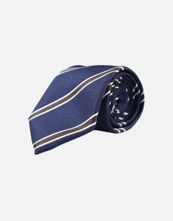 Prep Striped Slim Tie in Navy/brown