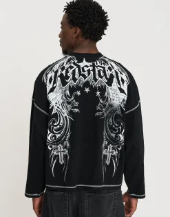 Redstar Cropped Long Sleeve T Shirt in Black
