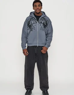 Redstar Oversized Zip Up Hoodie in Storm Grey