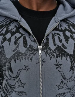 Redstar Oversized Zip Up Hoodie in Storm Grey