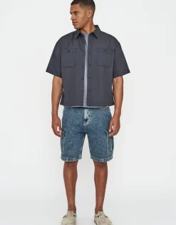 Relaxed Fit Cargo Jorts in Cloud White