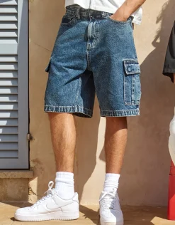 Relaxed Fit Cargo Jorts in Cloud White
