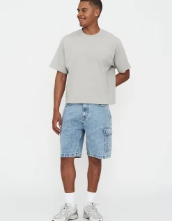Relaxed Fit Cargo Jorts in Cloud White