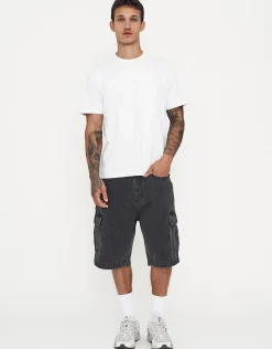 Relaxed Fit Cargo Jorts in Cloud White