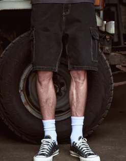 Relaxed Fit Cargo Jorts in Raw Shadow