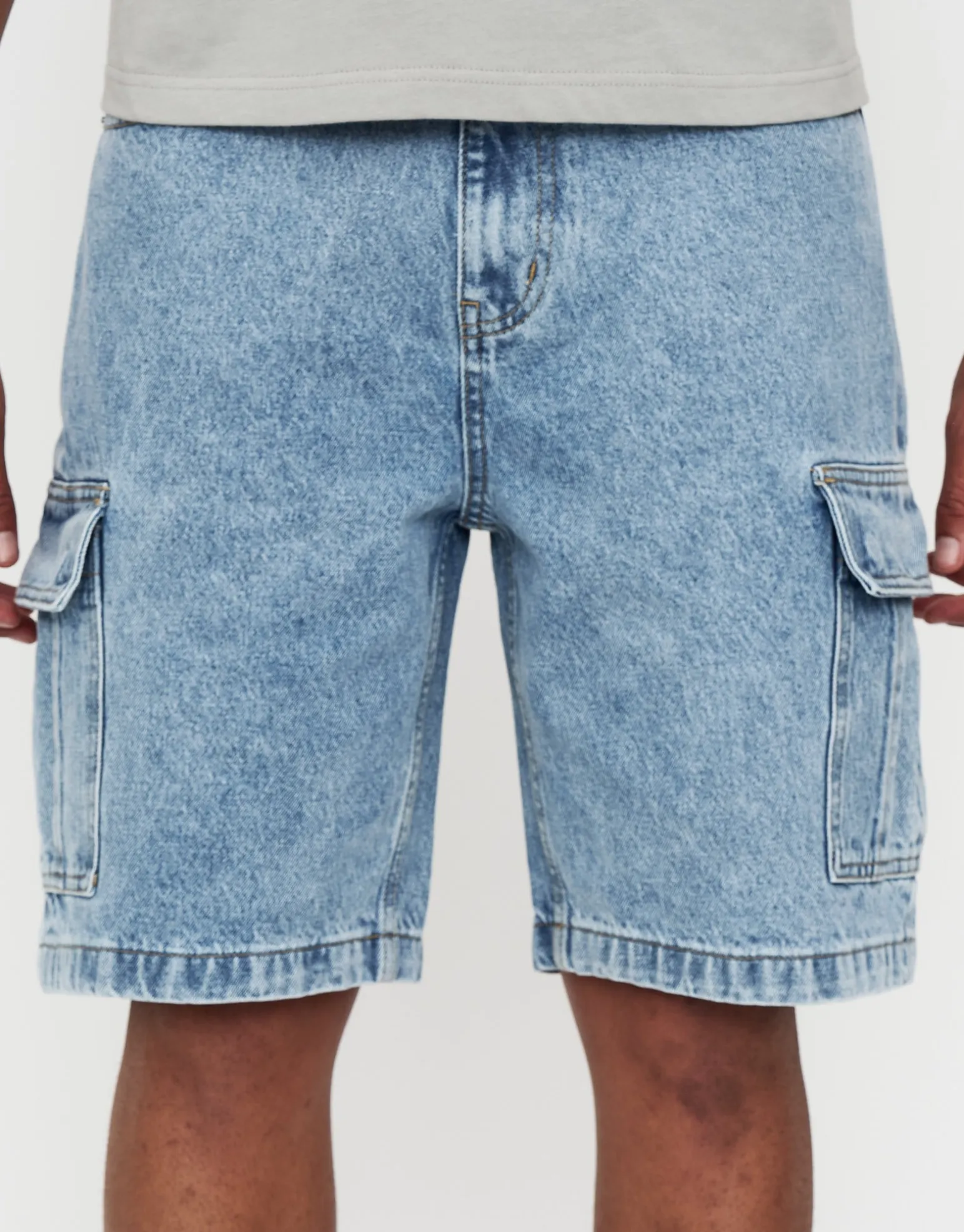 Relaxed Fit Cargo Jorts in Sun Washed Blue