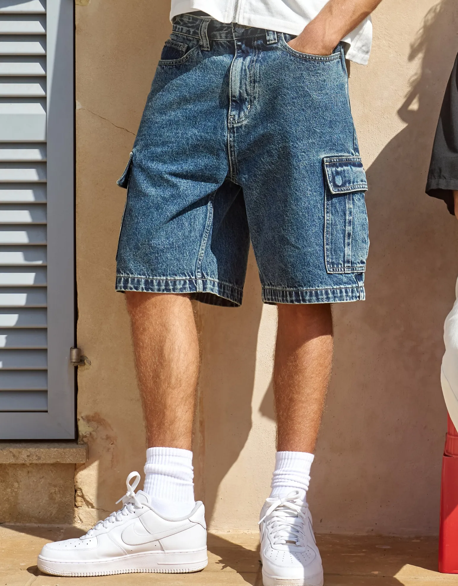 Relaxed Fit Cargo Jorts in Sun Washed Blue