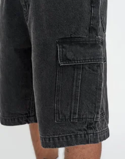 Relaxed Fit Cargo Jorts in Washed Black