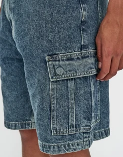 Relaxed Fit Cargo Jorts in Washed Black