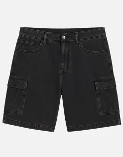 Relaxed Fit Cargo Jorts in Washed Black