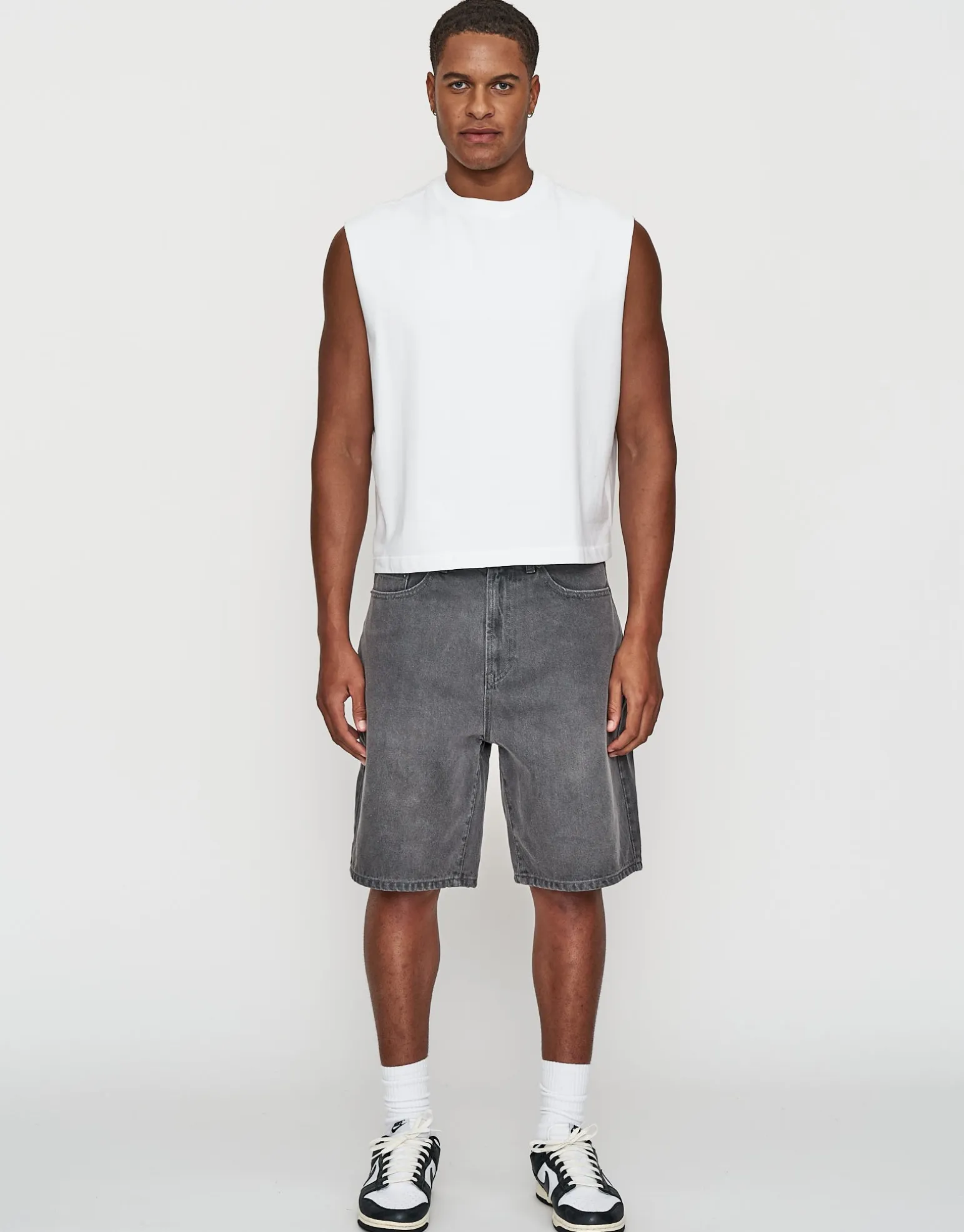 Relaxed Fit Denim Shorts in Grey
