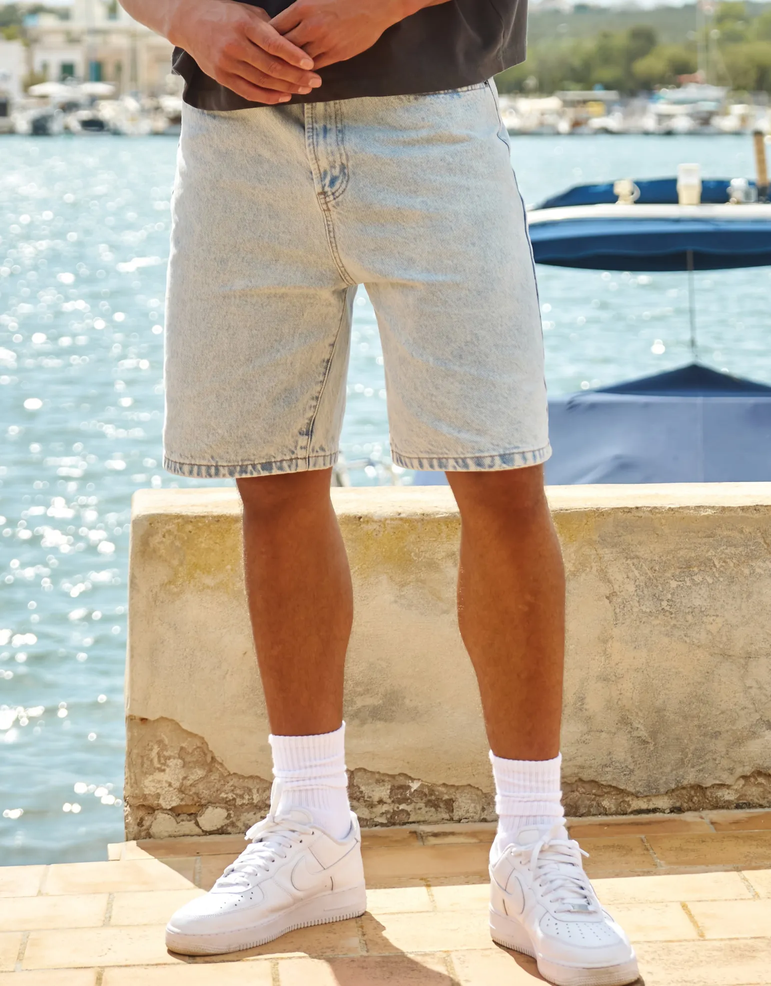 Relaxed Fit Denim Shorts in Grey