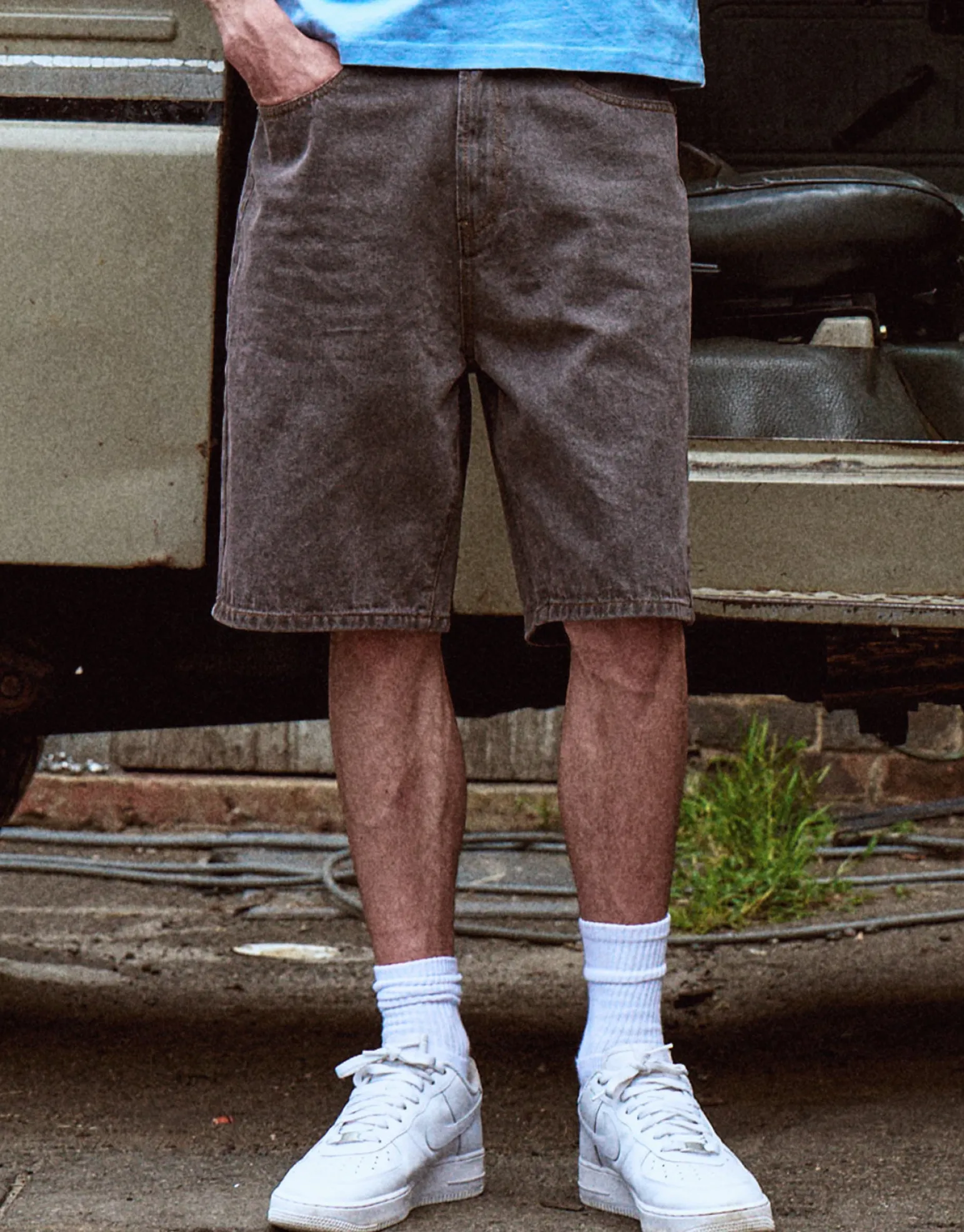 Relaxed Fit Denim Shorts in Grey