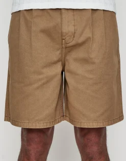 Relaxed Fit Pleated Shorts in Brown