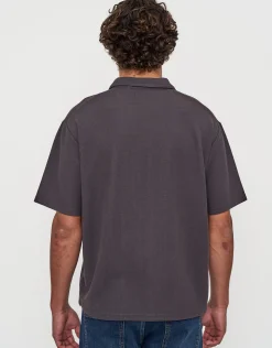 Relaxed Open Collar Polo in Ash Grey
