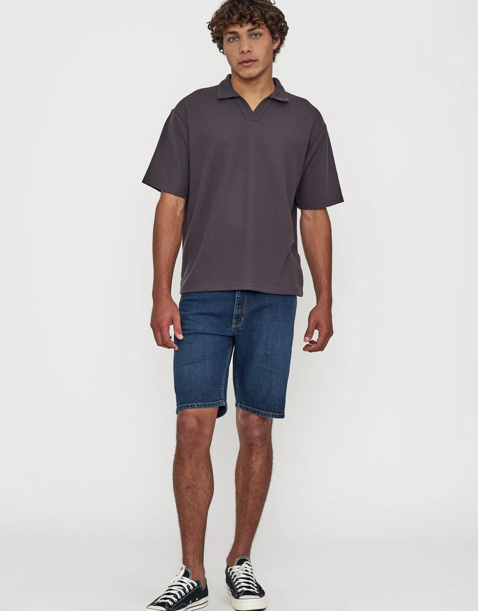 Relaxed Open Collar Polo in Ecru