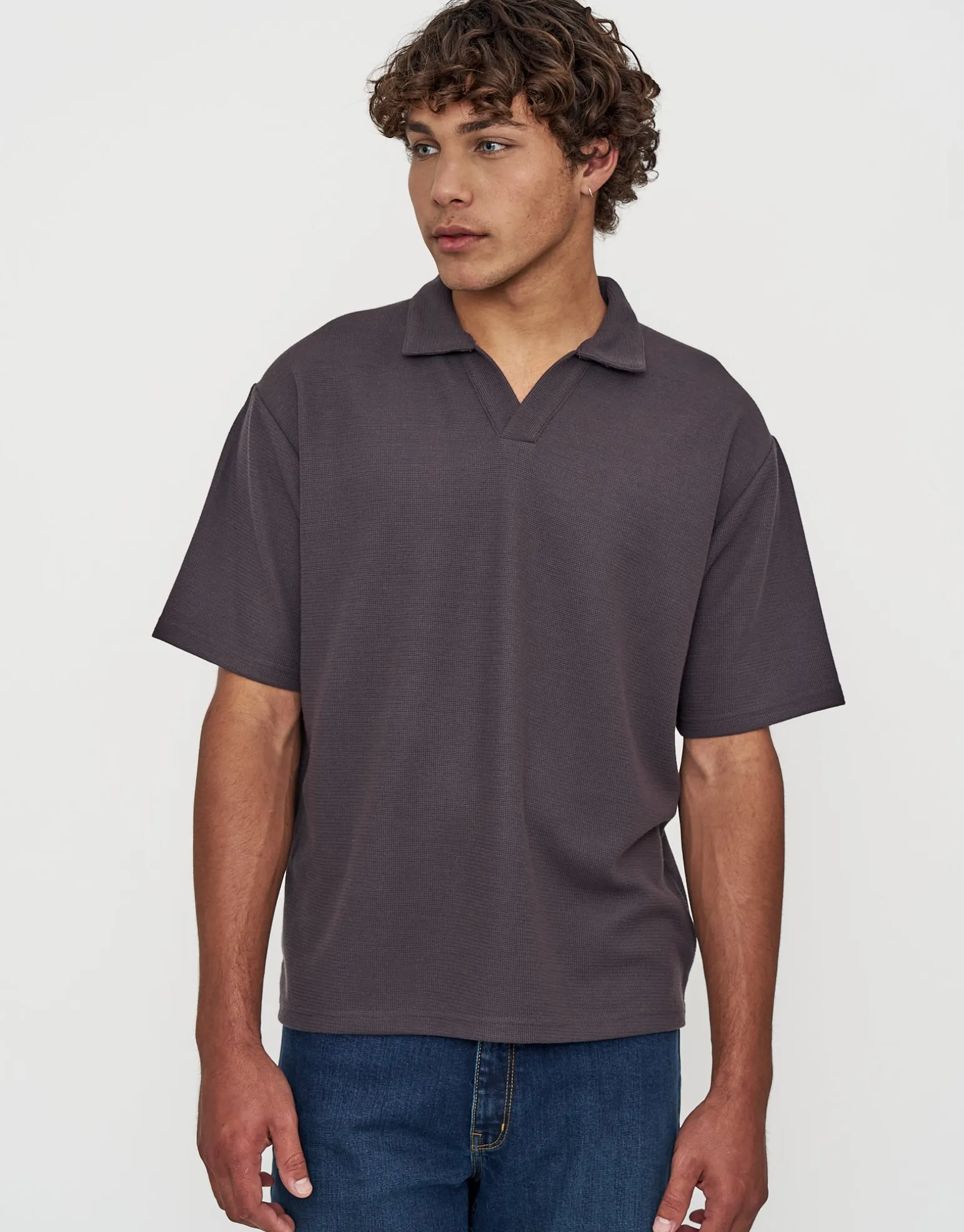 Relaxed Open Collar Polo in Ecru