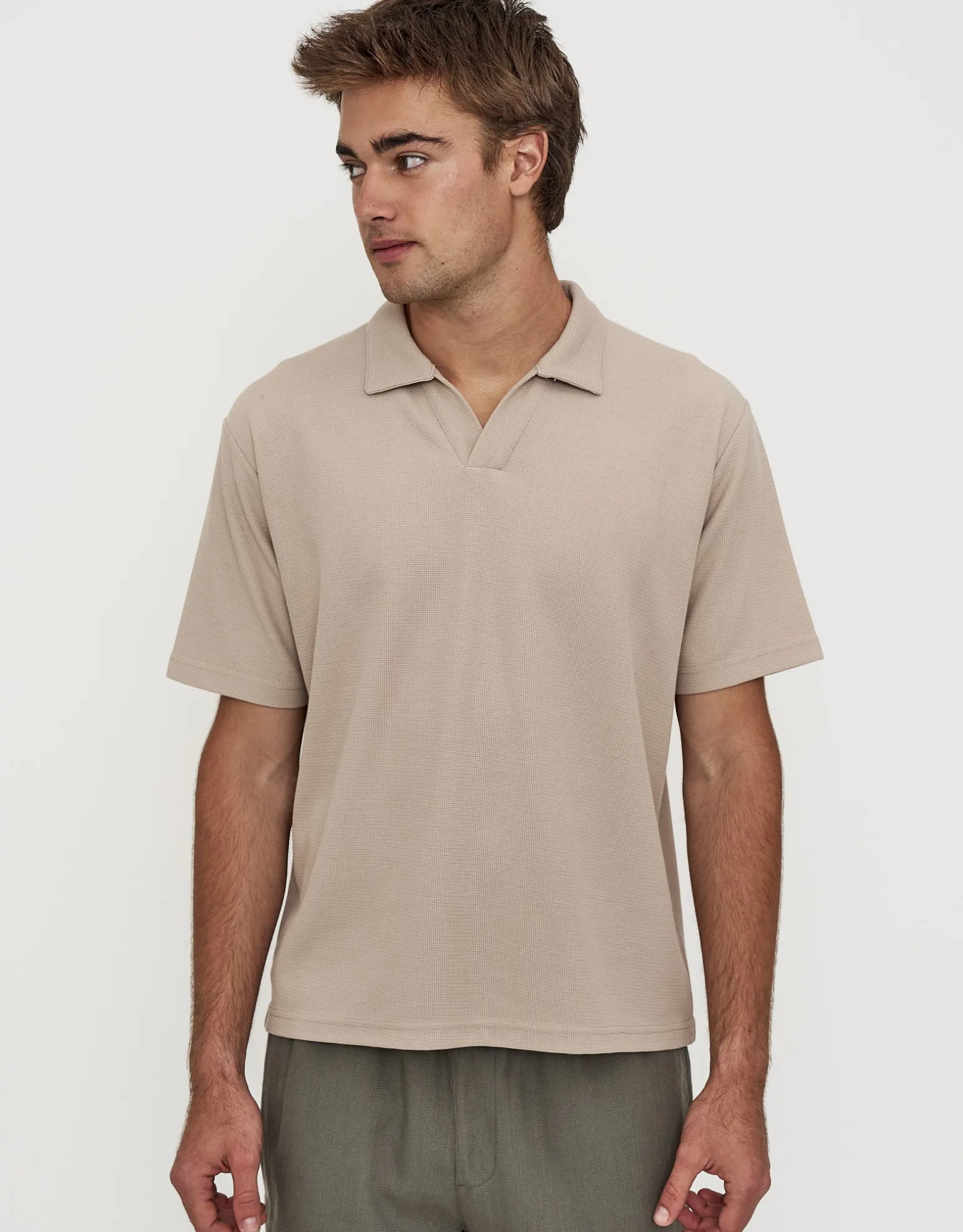 Relaxed Open Collar Polo in Ecru