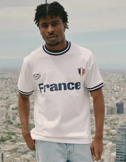Retro France Football T Shirt in Blanc